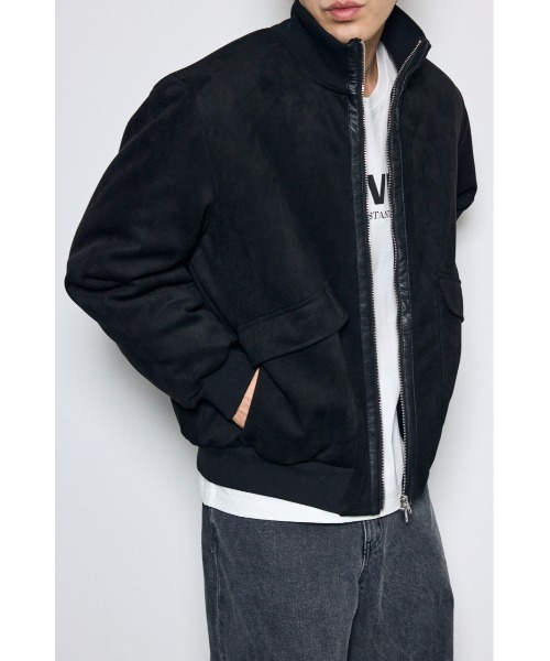 AZUL by moussy(アズールバイマウジー)の「【高級感】フェイクスエードリブブルゾン 秋服 冬服 中綿 フルジップ 上品なフェイクスエード(ブルゾン・メンズ・ブラック/ブラウン/グレー・LARGE/MEDIUM)」の5枚目の写真