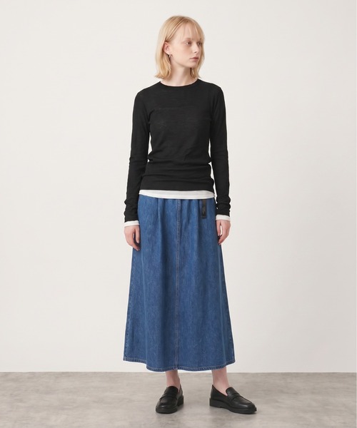 Gramicci（グラミチ）の「Gramicci / RETCH DENIM LONG FLARE SKIRT / GLSK6-SJP006 秋服 冬服（デニムスカート・レディース・ワンウォッシュ/ダークブルー・M/S/L）」の4枚目の写真