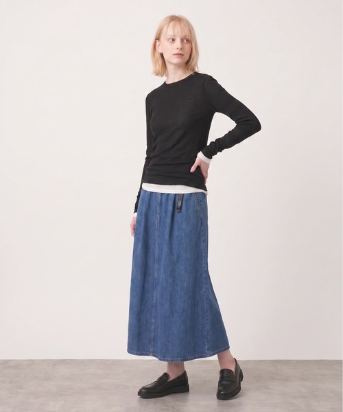 Gramicci（グラミチ）の「Gramicci / RETCH DENIM LONG FLARE SKIRT / GLSK6-SJP006 秋服 冬服（デニムスカート・レディース・ワンウォッシュ/ダークブルー・M/S/L）」の5枚目の写真