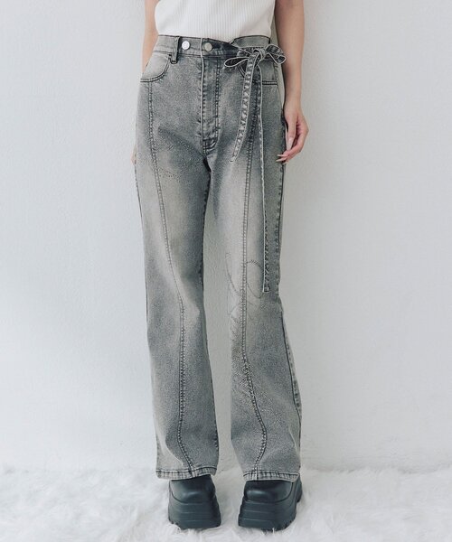 OLIVE des OLIVE(オリーブデオリーブ)の「キラキラロゴストレッチデニムパンツ(デニムパンツ・レディース・サックスブルー/グレー・MEDIUM/SMALL)」の5枚目の写真
