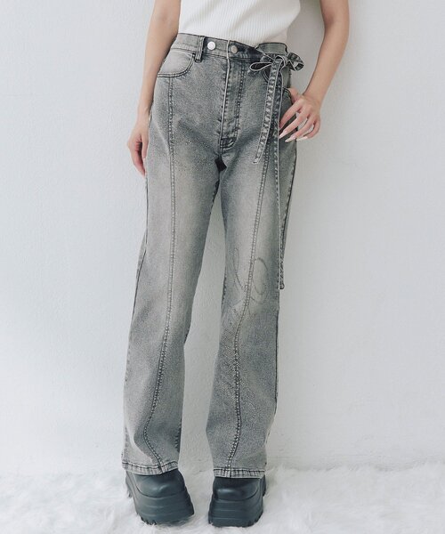 OLIVE des OLIVE(オリーブデオリーブ)の「キラキラロゴストレッチデニムパンツ(デニムパンツ・レディース・サックスブルー/グレー・MEDIUM/SMALL)」の6枚目の写真
