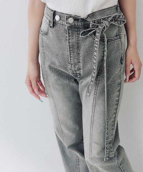 OLIVE des OLIVE(オリーブデオリーブ)の「キラキラロゴストレッチデニムパンツ(デニムパンツ・レディース・サックスブルー/グレー・MEDIUM/SMALL)」の7枚目の写真