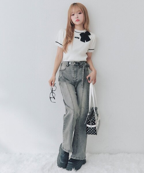 OLIVE des OLIVE(オリーブデオリーブ)の「キラキラロゴストレッチデニムパンツ(デニムパンツ・レディース・サックスブルー/グレー・MEDIUM/SMALL)」の11枚目の写真