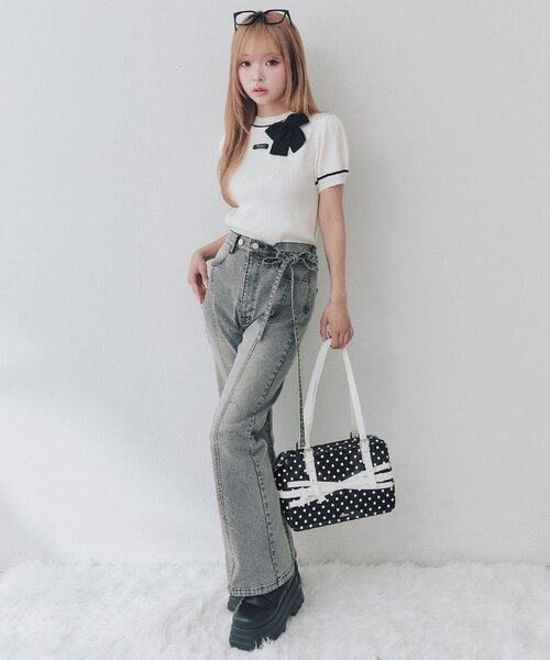 OLIVE des OLIVE(オリーブデオリーブ)の「キラキラロゴストレッチデニムパンツ(デニムパンツ・レディース・サックスブルー/グレー・MEDIUM/SMALL)」の12枚目の写真
