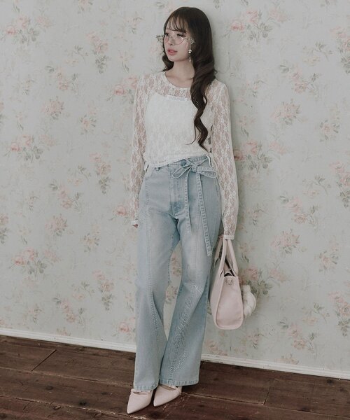 OLIVE des OLIVE(オリーブデオリーブ)の「キラキラロゴストレッチデニムパンツ(デニムパンツ・レディース・サックスブルー/グレー・MEDIUM/SMALL)」の18枚目の写真