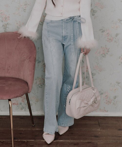 OLIVE des OLIVE(オリーブデオリーブ)の「キラキラロゴストレッチデニムパンツ(デニムパンツ・レディース・サックスブルー/グレー・MEDIUM/SMALL)」の20枚目の写真
