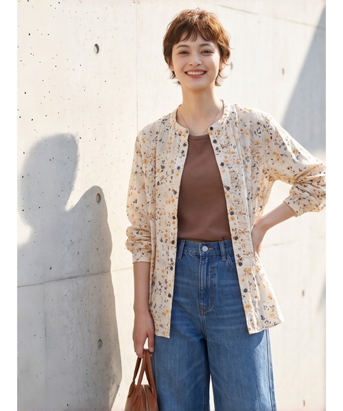 Sew loop（ソーループ）の「綿100％リーフ柄プリント前立てフリル長袖ブラウス（シャツ/ブラウス・レディース・ベージュ・L/M）」の11枚目の写真
