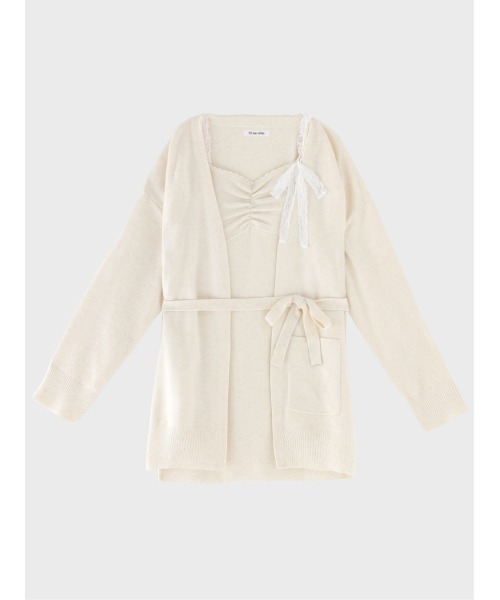 M me eme(エムミーエメ)の「Lace cami ensemble knit onepiece(eme11126)(セットアップ・レディース・ピンク/アイボリー/レッド・FREE)」の4枚目の写真