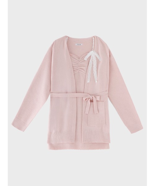 M me eme(エムミーエメ)の「Lace cami ensemble knit onepiece(eme11126)(セットアップ・レディース・ピンク/アイボリー/レッド・FREE)」の5枚目の写真