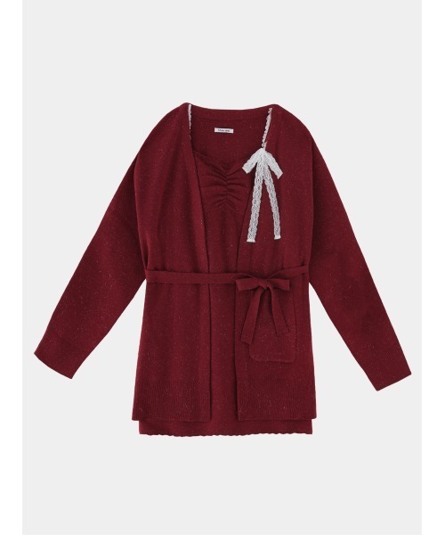 M me eme(エムミーエメ)の「Lace cami ensemble knit onepiece(eme11126)(セットアップ・レディース・ピンク/アイボリー/レッド・FREE)」の6枚目の写真