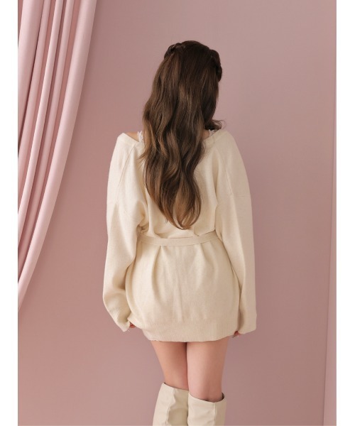 M me eme(エムミーエメ)の「Lace cami ensemble knit onepiece(eme11126)(セットアップ・レディース・ピンク/アイボリー/レッド・FREE)」の9枚目の写真
