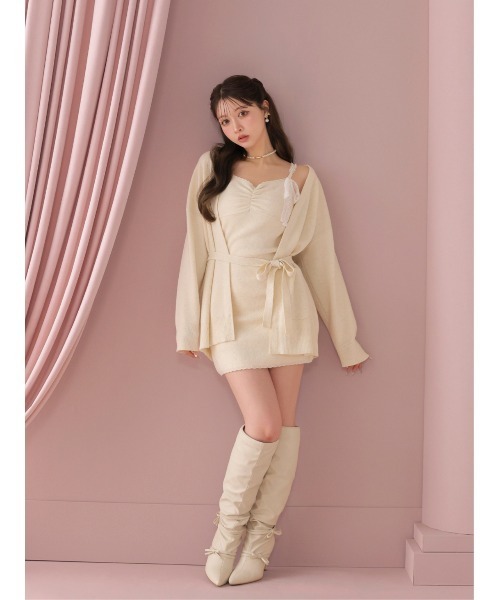 M me eme(エムミーエメ)の「Lace cami ensemble knit onepiece(eme11126)(セットアップ・レディース・ピンク/アイボリー/レッド・FREE)」の10枚目の写真