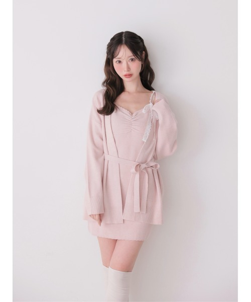 M me eme(エムミーエメ)の「Lace cami ensemble knit onepiece(eme11126)(セットアップ・レディース・ピンク/アイボリー/レッド・FREE)」の12枚目の写真