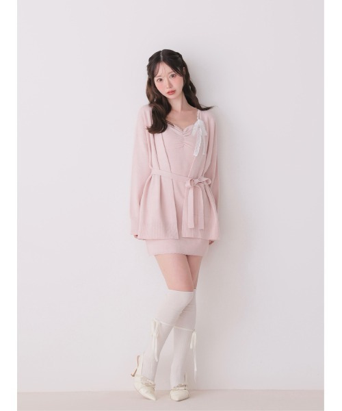 M me eme(エムミーエメ)の「Lace cami ensemble knit onepiece(eme11126)(セットアップ・レディース・ピンク/アイボリー/レッド・FREE)」の13枚目の写真
