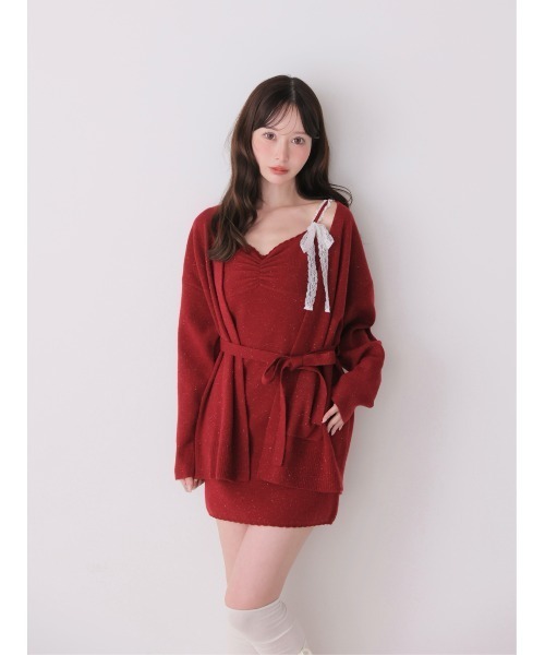 M me eme(エムミーエメ)の「Lace cami ensemble knit onepiece(eme11126)(セットアップ・レディース・ピンク/アイボリー/レッド・FREE)」の14枚目の写真