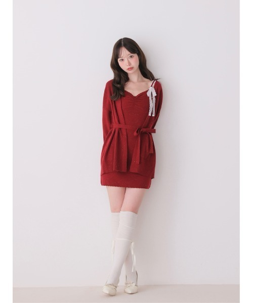 M me eme(エムミーエメ)の「Lace cami ensemble knit onepiece(eme11126)(セットアップ・レディース・ピンク/アイボリー/レッド・FREE)」の15枚目の写真