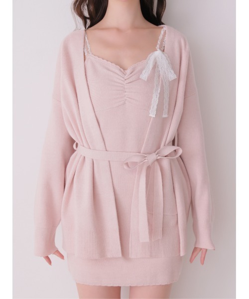 M me eme(エムミーエメ)の「Lace cami ensemble knit onepiece(eme11126)(セットアップ・レディース・ピンク/アイボリー/レッド・FREE)」の16枚目の写真