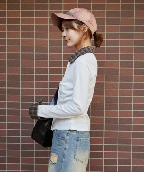 GORGE（ゴージ）の「チェック切替 フロントギャザーシャツ｜全3色（シャツ/ブラウス・レディース・杢グレー/ブラック/オフホワイト・F）」の6枚目の写真