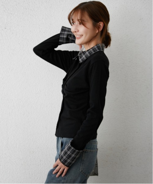 GORGE（ゴージ）の「チェック切替 フロントギャザーシャツ｜全3色（シャツ/ブラウス・レディース・杢グレー/ブラック/オフホワイト・F）」の11枚目の写真