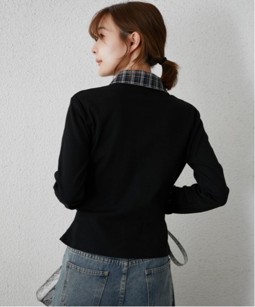 GORGE（ゴージ）の「チェック切替 フロントギャザーシャツ｜全3色（シャツ/ブラウス・レディース・杢グレー/ブラック/オフホワイト・F）」の12枚目の写真