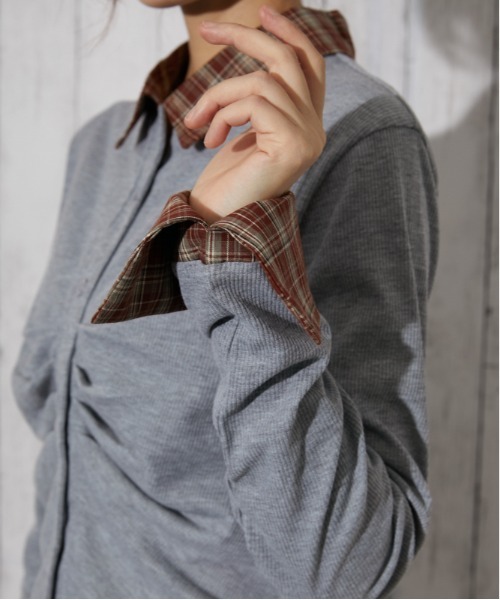 GORGE（ゴージ）の「チェック切替 フロントギャザーシャツ｜全3色（シャツ/ブラウス・レディース・杢グレー/ブラック/オフホワイト・F）」の19枚目の写真