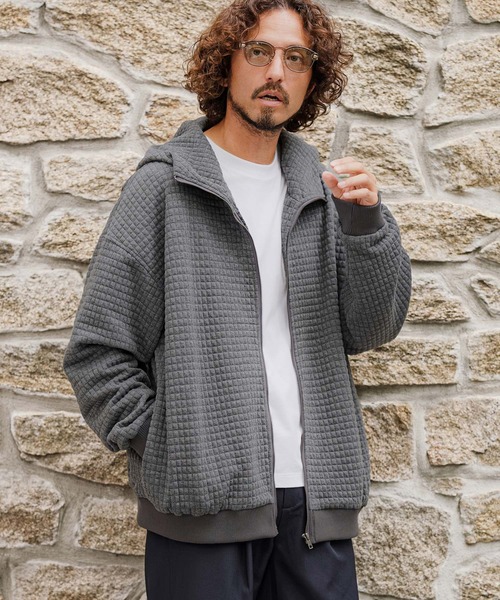 CAMBIO(カンビオ)の「mpa4226-Quilt Jacquard Zip Hoodie ジップパーカー(CAM26AW-012)(パーカー・メンズ・ブルー/ブラック/チャコール・S/L/M)」の3枚目の写真