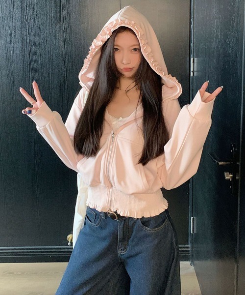 Ressaca(レサーカ)の「フリルジップパーカー(パーカー・レディース・グレー/ピンク・M)」の13枚目の写真