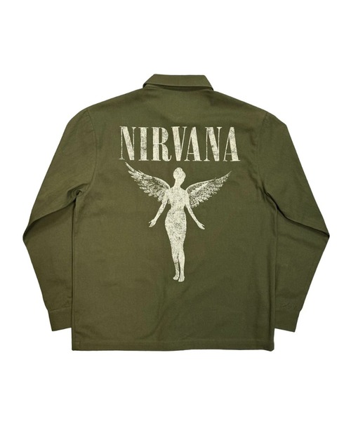 NIRVANA(ニルヴァーナ)の「NIRVANA / ニルヴァーナ NIRVANA UNISEX CASUAL SHIRT / NEVERMIND UK TOUR '91 / LOGOS SPLIT / IN UTERO LOGO ユニセックスカジュアルシャツ バンド ツアー ロゴ プリント 長袖 メンズ レディース 2026年 秋 秋服 冬 冬服(シャツ/ブラウス・メンズ・ブラック/ブラック系その他/カーキ・S/M/L/XL)」の3枚目の写真