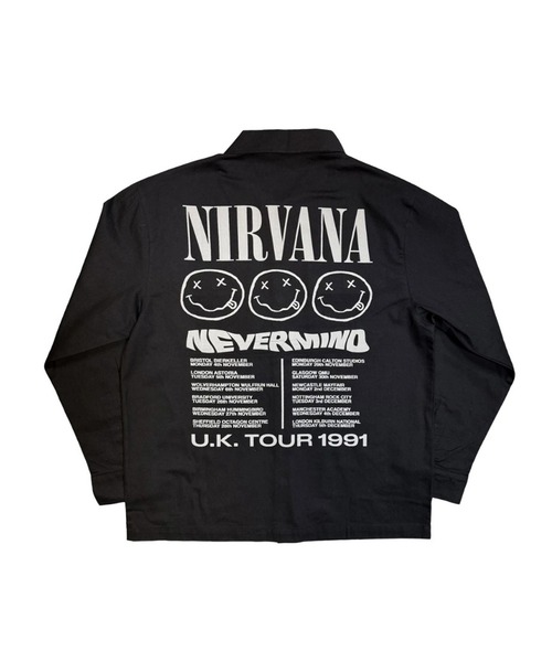 NIRVANA(ニルヴァーナ)の「NIRVANA / ニルヴァーナ NIRVANA UNISEX CASUAL SHIRT / NEVERMIND UK TOUR '91 / LOGOS SPLIT / IN UTERO LOGO ユニセックスカジュアルシャツ バンド ツアー ロゴ プリント 長袖 メンズ レディース 2026年 秋 秋服 冬 冬服(シャツ/ブラウス・メンズ・ブラック/ブラック系その他/カーキ・S/M/L/XL)」の1枚目の写真