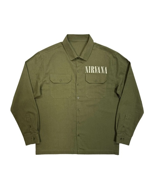 NIRVANA(ニルヴァーナ)の「NIRVANA / ニルヴァーナ NIRVANA UNISEX CASUAL SHIRT / NEVERMIND UK TOUR '91 / LOGOS SPLIT / IN UTERO LOGO ユニセックスカジュアルシャツ バンド ツアー ロゴ プリント 長袖 メンズ レディース 2026年 秋 秋服 冬 冬服(シャツ/ブラウス・メンズ・ブラック/ブラック系その他/カーキ・S/M/L/XL)」の4枚目の写真