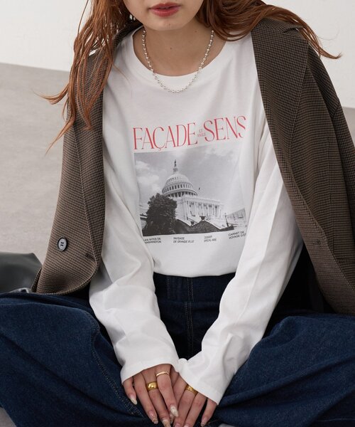 DISCOAT(ディスコート)の「モノクロフォトロゴTシャツ(Tシャツ/カットソー・レディース・チャコールグレー/オフホワイト/ベージュ系その他・FREE)」の1枚目の写真