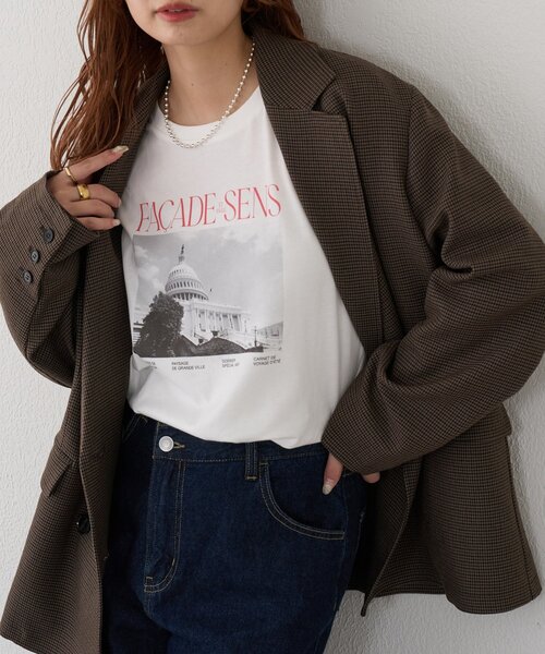 DISCOAT(ディスコート)の「モノクロフォトロゴTシャツ(Tシャツ/カットソー・レディース・チャコールグレー/オフホワイト/ベージュ系その他・FREE)」の15枚目の写真