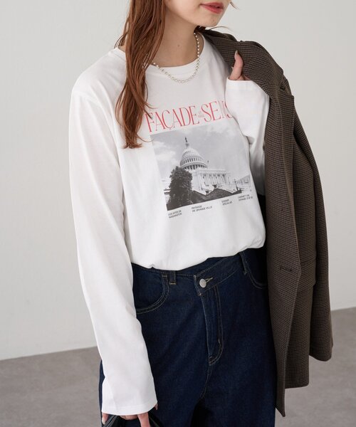 DISCOAT(ディスコート)の「モノクロフォトロゴTシャツ(Tシャツ/カットソー・レディース・チャコールグレー/オフホワイト/ベージュ系その他・FREE)」の10枚目の写真