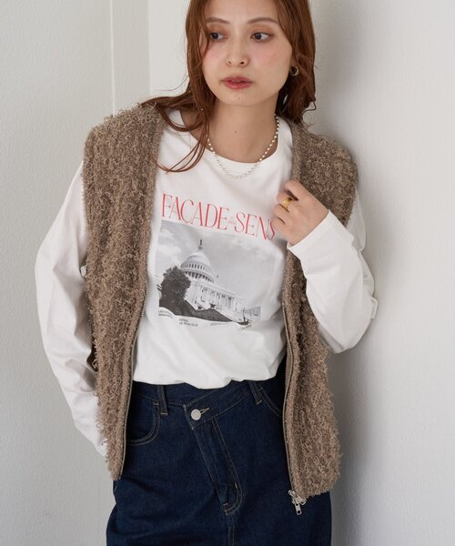 DISCOAT(ディスコート)の「モノクロフォトロゴTシャツ(Tシャツ/カットソー・レディース・チャコールグレー/オフホワイト/ベージュ系その他・FREE)」の4枚目の写真