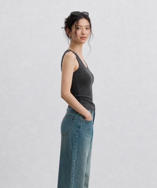 JOCOSA（ジョコサ）の「ウール混 ふんわり起毛 カップ付きタンクトップ（タンクトップ・レディース・ベージュ/ホワイト/チャコールグレー/グレー系その他・M/L）」の6枚目の写真