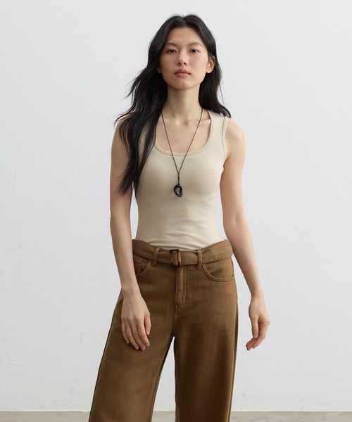 JOCOSA（ジョコサ）の「ウール混 ふんわり起毛 カップ付きタンクトップ（タンクトップ・レディース・ベージュ/ホワイト/チャコールグレー/グレー系その他・M/L）」の9枚目の写真