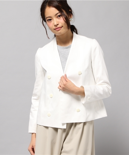 LIMITLESS LUXURY（リミットレスラグジュアリー）の「ノーカラージャケット◆（その他アウター・レディース・ベージュ/グレー/ホワイト・38/36）」の4枚目の写真