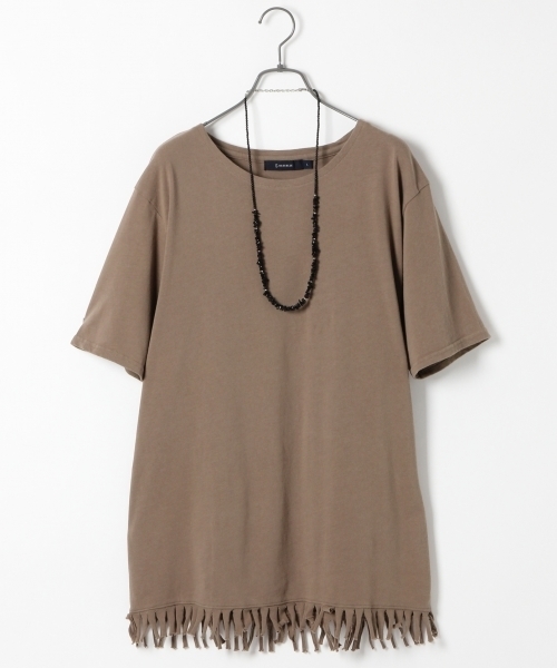 RAGEBLUE(レイジブルー)の「<トレンドのフリンジ仕様>40/2フリンジTシャツ/722272(Tシャツ/カットソー・メンズ・ブラック/ホワイト/キャメル・MEDIUM/LARGE)」の3枚目の写真