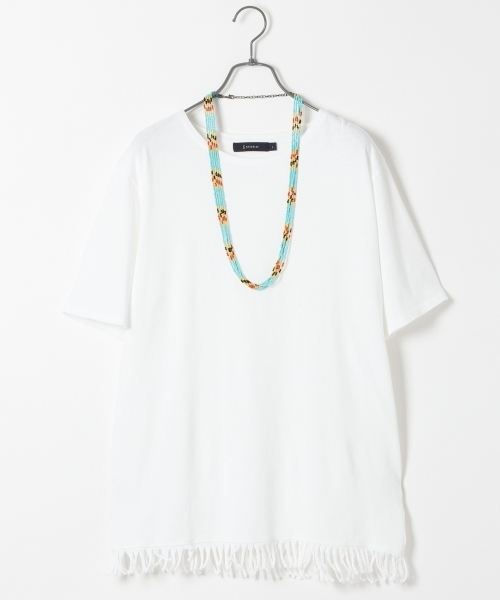 RAGEBLUE(レイジブルー)の「<トレンドのフリンジ仕様>40/2フリンジTシャツ/722272(Tシャツ/カットソー・メンズ・ブラック/ホワイト/キャメル・MEDIUM/LARGE)」の1枚目の写真