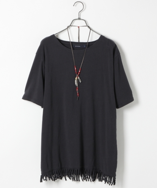 RAGEBLUE(レイジブルー)の「<トレンドのフリンジ仕様>40/2フリンジTシャツ/722272(Tシャツ/カットソー・メンズ・ブラック/ホワイト/キャメル・MEDIUM/LARGE)」の2枚目の写真