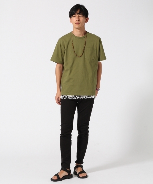 RAGEBLUE(レイジブルー)の「<トレンドのフリンジ仕様>40/2フリンジTシャツ/722272(Tシャツ/カットソー・メンズ・ブラック/ホワイト/キャメル・MEDIUM/LARGE)」の14枚目の写真