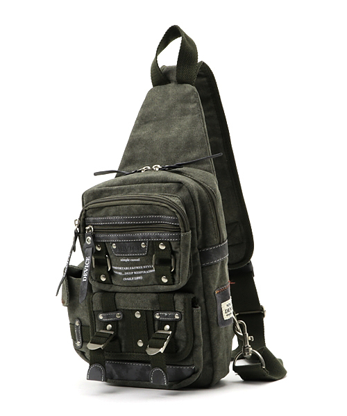 DEVICE（デバイス）の「DEVICE デバイス Haze2 ミリタリー ムラ染め キャンバス ボディバッグ ショルダーバッグ（ボディバッグ/ウエストポーチ・メンズ・ブラック/カーキ/ブラウン・FREE）」の11枚目の写真