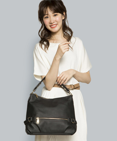 PLAIN CLOTHING（プレーンクロージング）の「フロントZIPトートバッグ/ショルダーバッグ【PLAIN CLOTHING】（トートバッグ・レディース・ブラック/ボルドー/キャメル/ネイビー/グレー・FREE）」の19枚目の写真