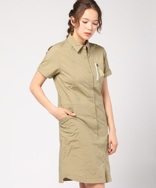 AVIREX（アヴィレックス）の「「InRed5月号掲載　女優の上戸彩さん着用商品」/ FUDGE5月号掲載商品/ avirex/ アヴィレックス/ S/S STRETCH SIDE POCKETS SH/ONE PIECE/ ストレッチ サイドポケット シャツワンピース（シャツワンピース・レディース・ベージュ/マスタード/セージグリーン・LARGE/SMALL/MEDIUM）」の16枚目の写真