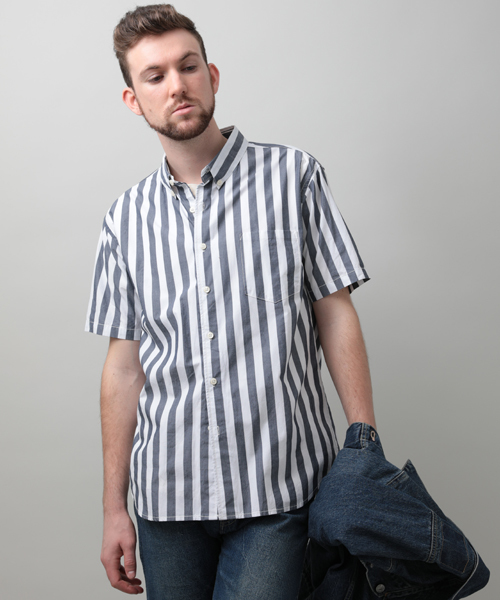 Denime（ドゥニーム）の「ワイドストライプ半袖シャツ（シャツ/ブラウス・メンズ・グレー系その他4/ブルー系その他4・LARGE/MEDIUM/X-LARGE）」の11枚目の写真