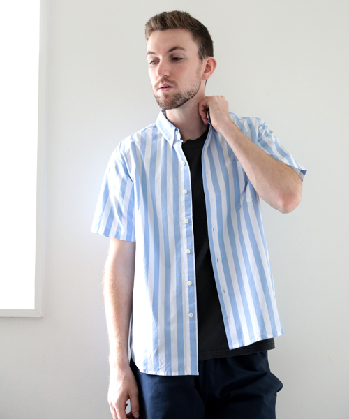 Denime（ドゥニーム）の「ワイドストライプ半袖シャツ（シャツ/ブラウス・メンズ・グレー系その他4/ブルー系その他4・LARGE/MEDIUM/X-LARGE）」の13枚目の写真