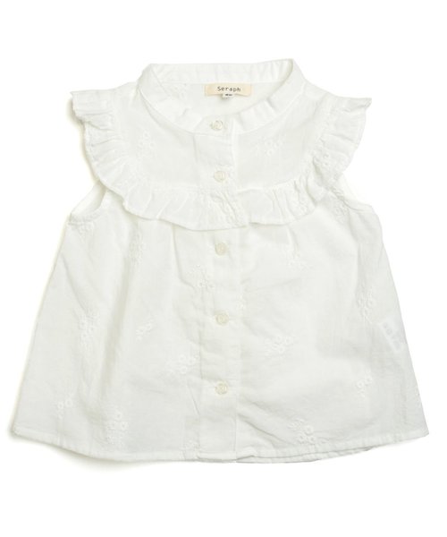 Seraph（セラフ）の「3色2柄ノースリーブブラウス（シャツ/ブラウス・キッズ・オフホワイト/ブラック/ネイビー・140/120/110/130/100/80/90/95）」の9枚目の写真