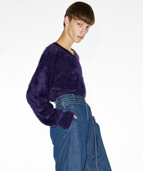 SHAREEF（シャリーフ）の「LONG SHAGGY PULL-OVER（ニット/セーター・メンズ・ブラック/ダークグリーン/パープル・1/2）」の3枚目の写真