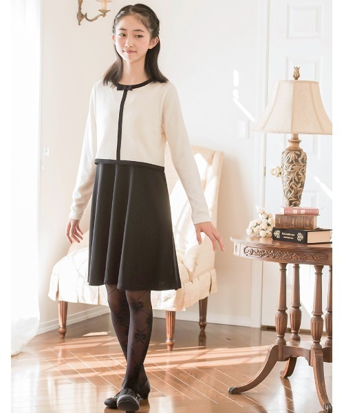 Catherine Cottage（キャサリンコテージ）の「アンサンブル風ドッキングワンピース（ワンピース・キッズ・ホワイト/ブラック・120/150/140/110/130/160）」の10枚目の写真