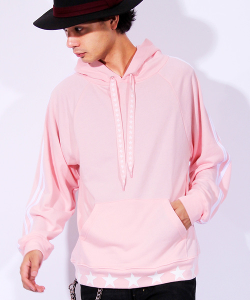 ８(eight)（エイト）の「星柄 ライン プルオーバー パーカー スウェット （パーカー・メンズ・ホワイト/ブラック/ピンク・MEDIUM/LARGE）」の3枚目の写真